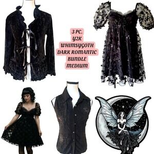 3 PIECE DARK FAIRY WHIMSY GOTH BUTTERFLY DRESS CORSET‎ TIE UP SWEATER TOP BUNDLE